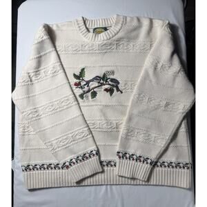 Cabela’s 100% Cotton Sweater, Birds, Berries, Vintage